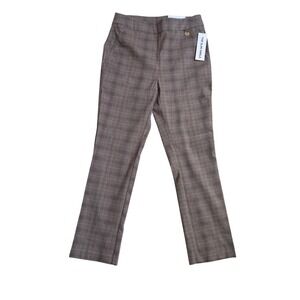 Rafaella Slim Ankle Pants Women Plaid Brown Pink Size 8 Trousers NWT